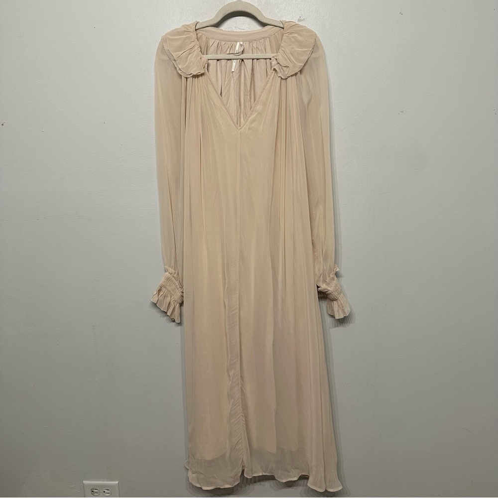 Anthropologie Long Sleeve Sheer Pleated Maxi Dress Medium - Picture 4 of 11